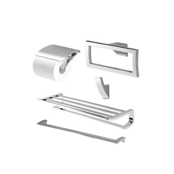 Ảnh sản phẩm YS903N5V Bộ 5 sản phẩm G: lô đựng giấy vệ sinh, vòng treo khăn, móc áo, thanh vắt khăn & thanh vắt khăn 2 tầng